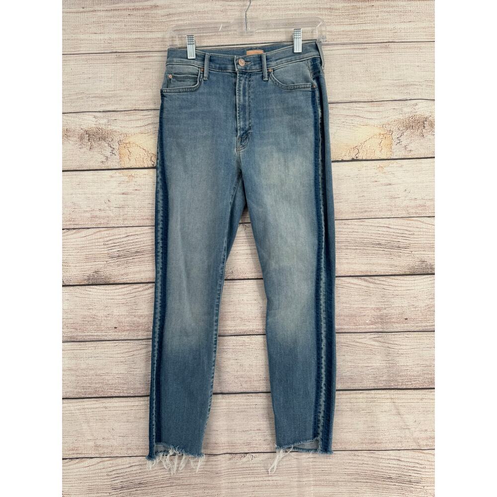 MOTHER Light Blue Ankle Crop Jeans with Dark Side Stripe